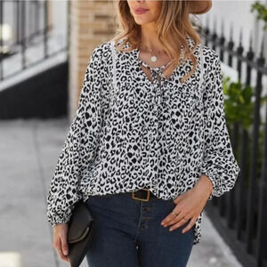 J. Crew 100% Silk Leopard Print Silk Button Down Shirt Tie Front Blouse size 2X